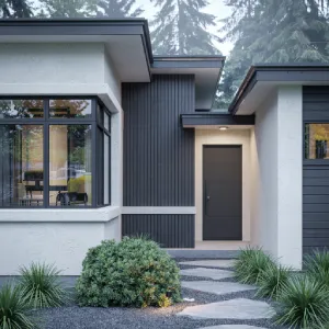 Modern home exterior with contrasting colors